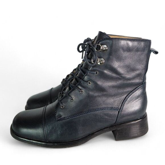 Maine Woods Spirit Vintage Lace-up Roper Style Boots Dark Navy Women's 6.5M - Picture 2 of 11